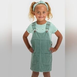 Girls Green Cordroy Jumper Dress